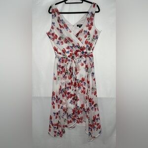 DKNY White Floral Chiffon‎ V-neck Midi Wrap Dress Belt Cottagecore Sz 14
